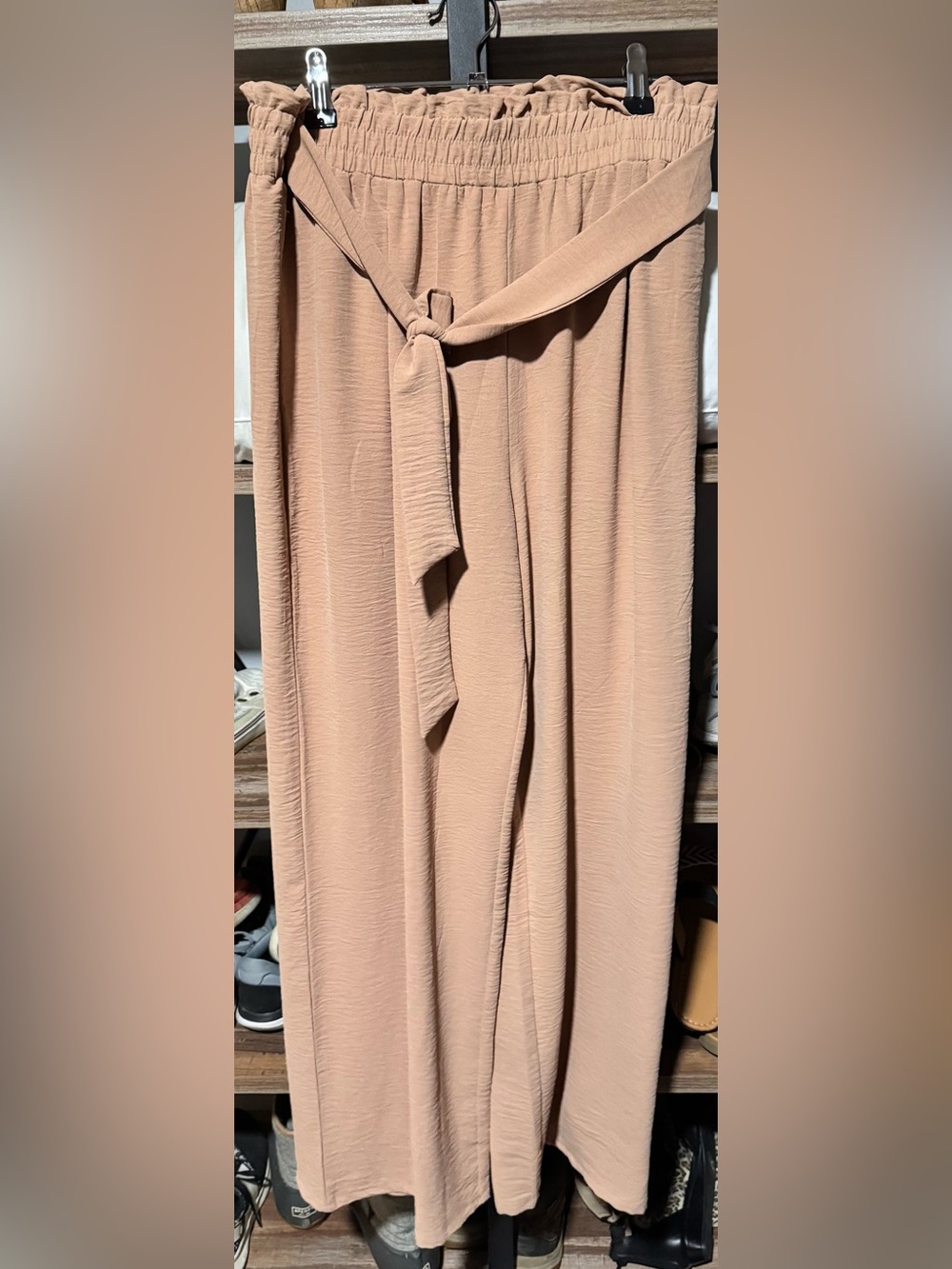 Amazon Wide Leg Tie-Waist Pants in Light Brown
